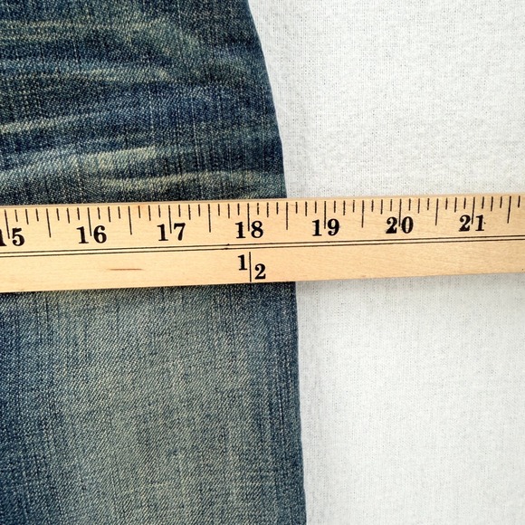 LEVIS Vintage Y2K Denim Skirt Women 28 Blue Pleated Midi Distressed USA Made - Picture 12 of 14